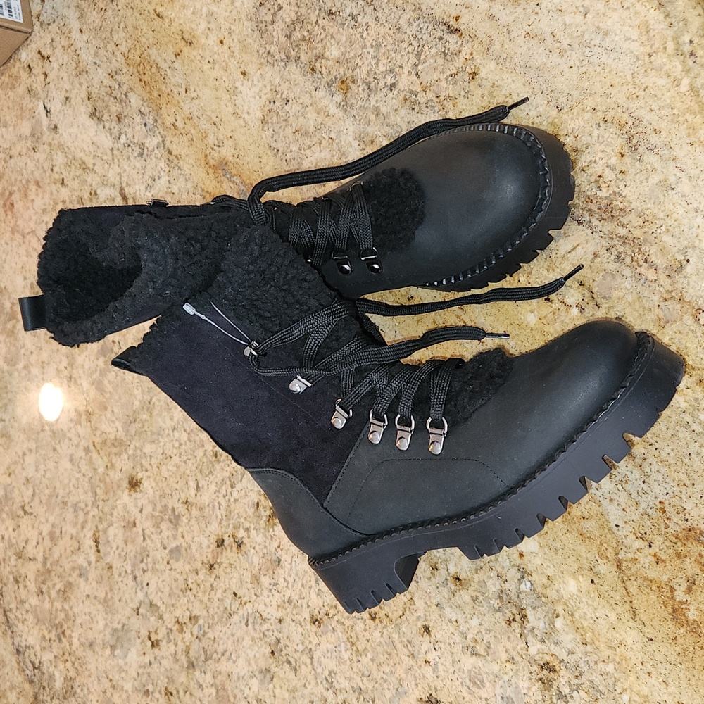 Bootlegger "Made in Portugal" Leather & Sherpa Combat Boot. New with Tags Luxury